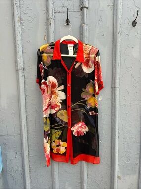 Gottex Black Silk Floral Swim Cover up, size M